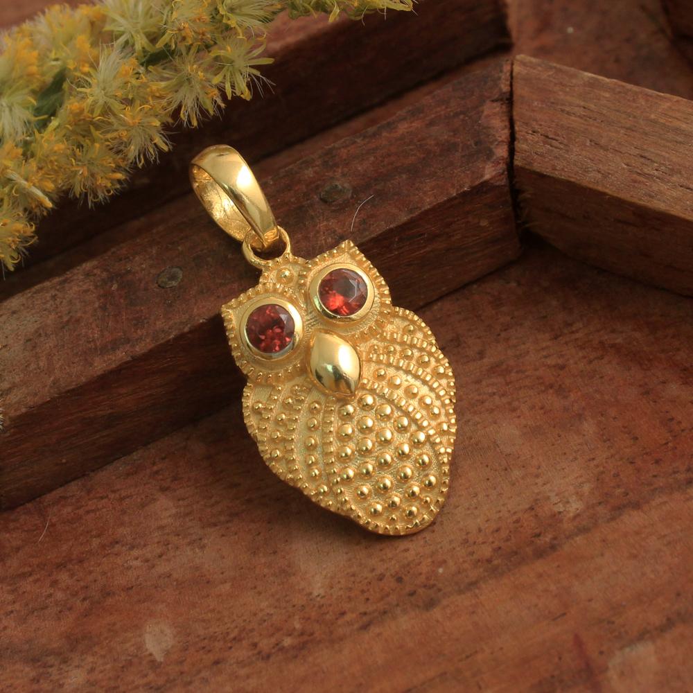 Pendentif hibou plaqué or jaune grenat, bijoux à breloques en argent Sterling 100% 925