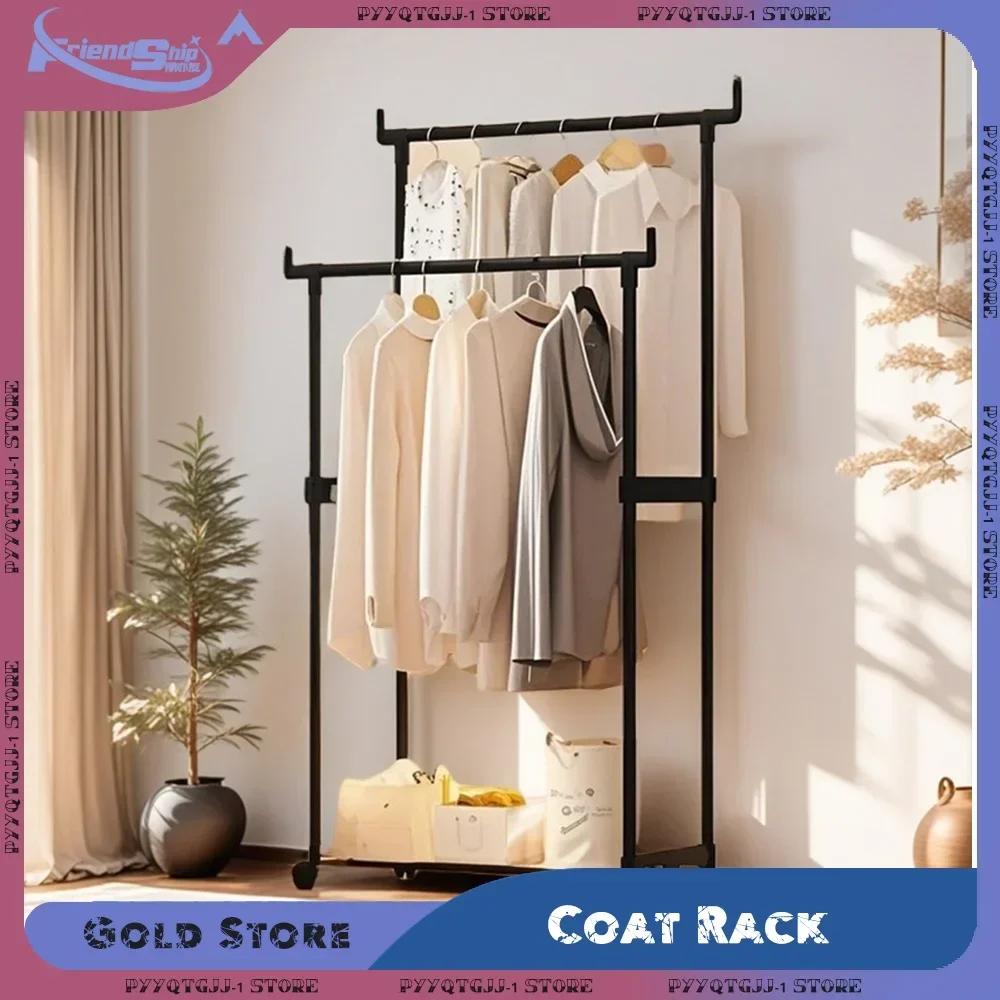 Clothes Rack Movable Telescopic Floor Standing Hanger with Wheels  Organizer Shoe for Bedroom Telescopic Storage Hat Coat Shelf