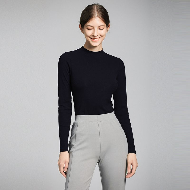 Half-High Collar Long Sleeves T-shirt Female 2025 Spring & Fall New Arrival Elegant Slim Looking Fashion All-Match Modal Bottoming Shirt Tops