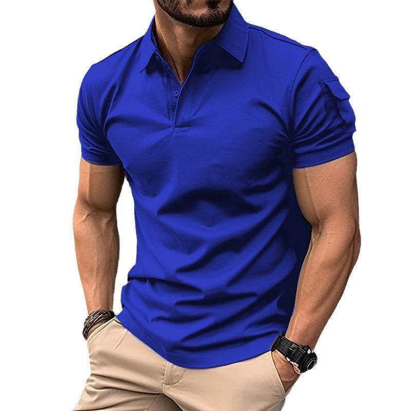 Mens Turn Down Collar Button Short Sleeve Solid Casual Sports Polo Shirt