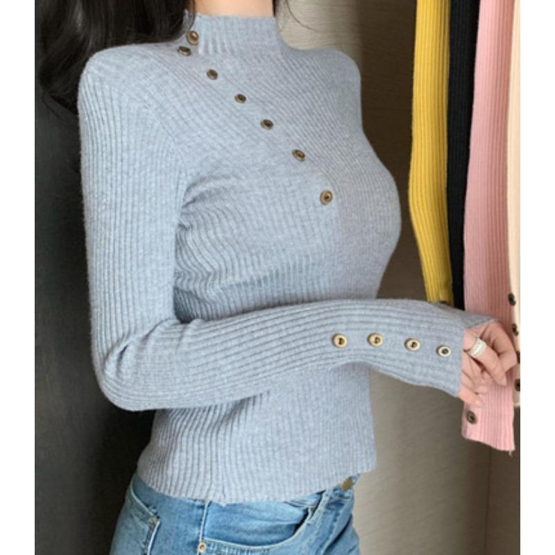 Black semi-turtleneck bottoming shirt women's new inner and outer wear slim-fitting long-sleeved thickened sweater knitted sweater