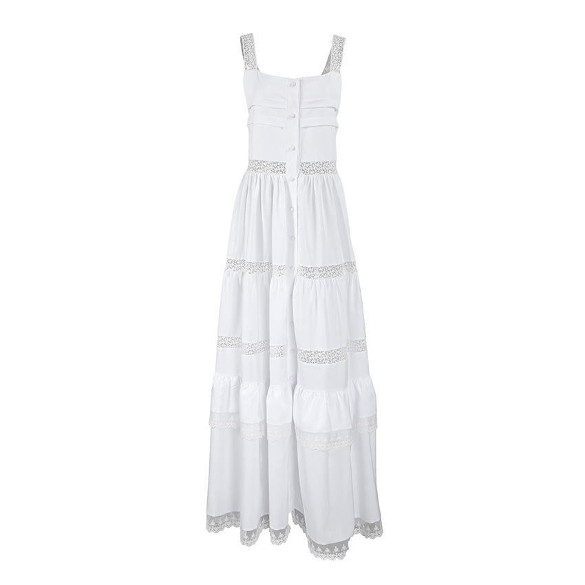 Bohemian Casual Lace Suspender Dress Women's Spring Vacation Style White Pendulum A-shaped Dress Women's Clothing