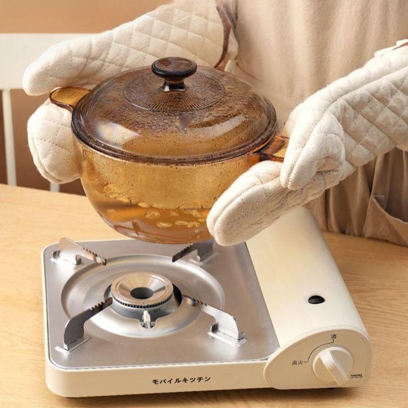 2pcs Oven Gloves Heat Resistant Kitchen Cooking BBQ Accessories Cotton Mitts Microwave Safe Barware Protection Anti Steam Scald