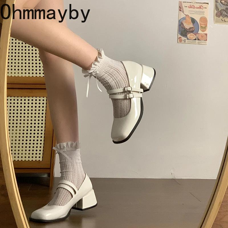 Scarpe Mary Jane da Donna in Vernice Primavera di Design Moda Décolleté a Punta Quadrata Bassa Scarpe Casual da Abito