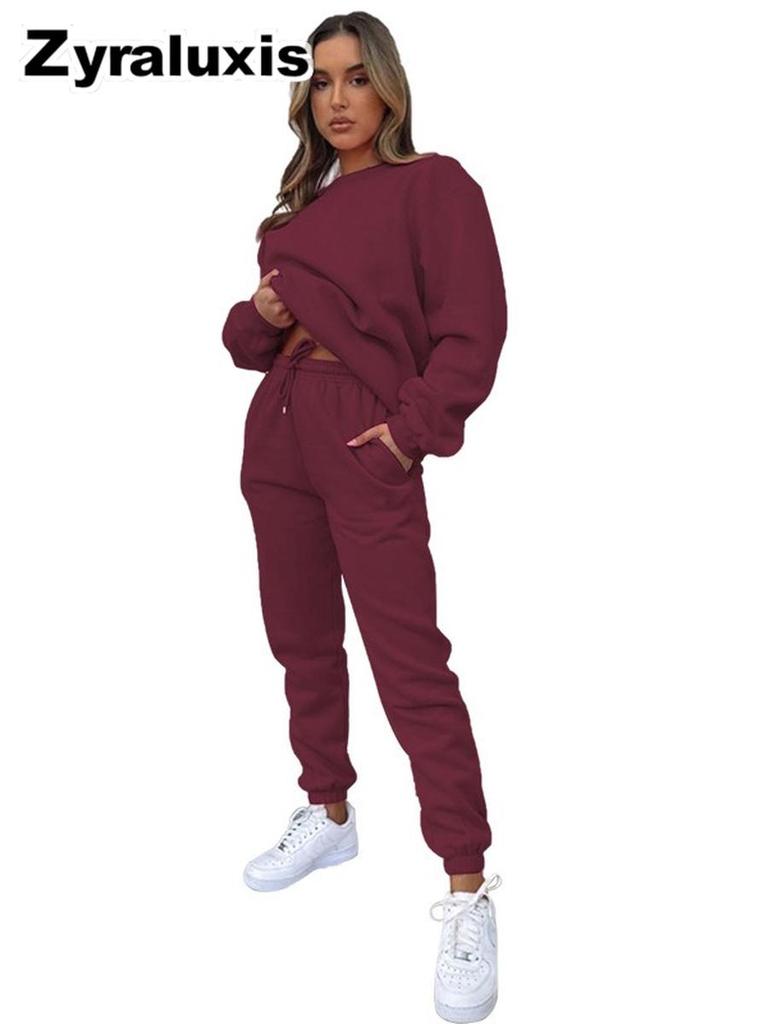 Women's Fall Winter Casual Solid Color Fleece Lined Long Sleeve Pants