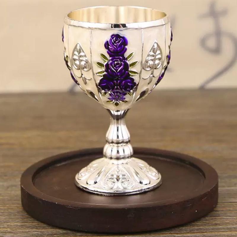 Wine Glass, Carved Mini Spirit Vodka Cup, Vintage Alloy Portable White Wine Goblet, Creative Wedding Party Decoration, 30ml,1pcs
