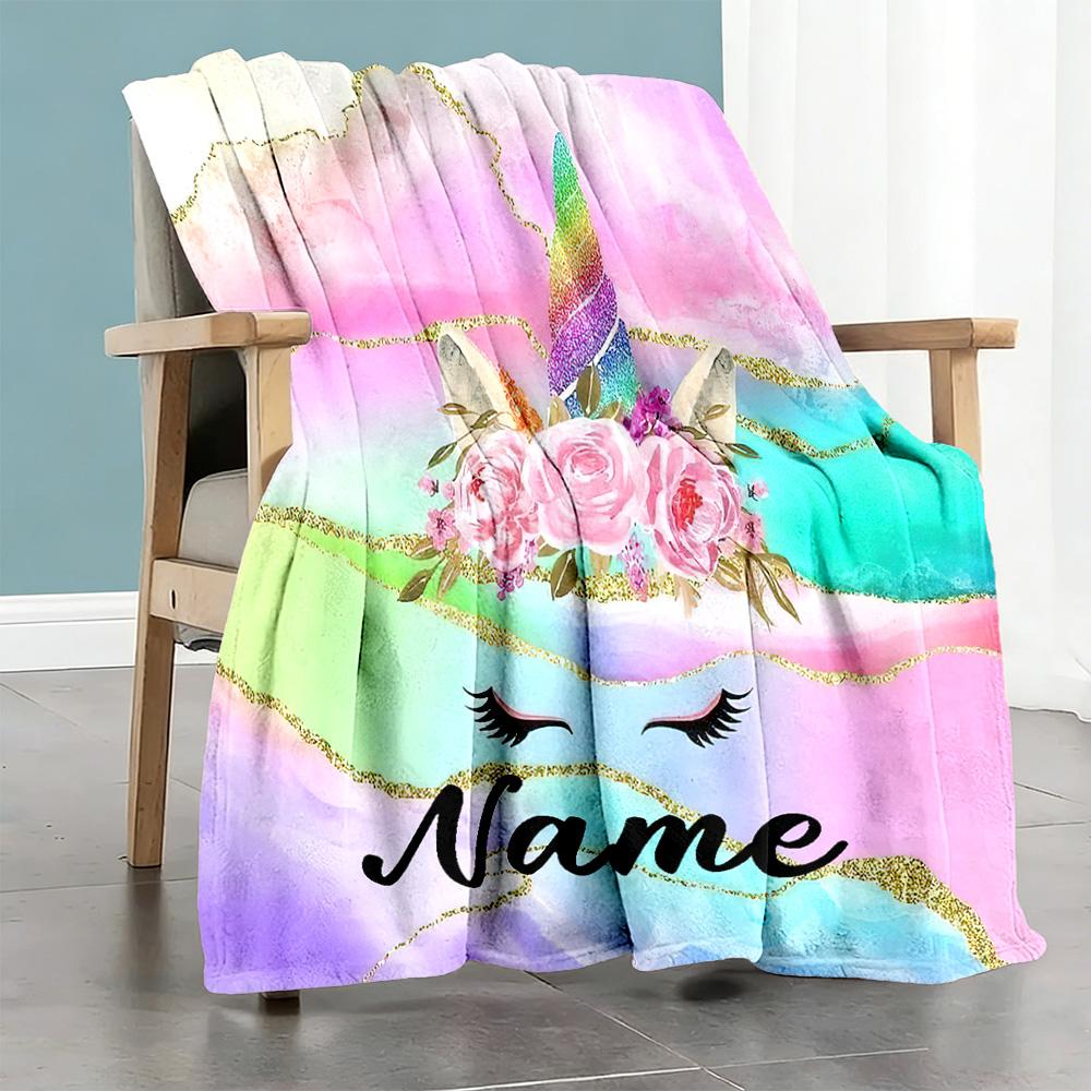 Unicorn Colorful Tentacles Personalized Text Blanket Gift Customizable Blanket Soft & Cozy Suitable for Bedding Nap Couch Picnics for All Occasions