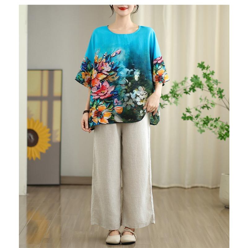 DIMANAF 2026 Plus Size New T-Shirt Women Blouse Flower Loose Casual O-Neck Lady Tops Tees Shirts Oversize Summer