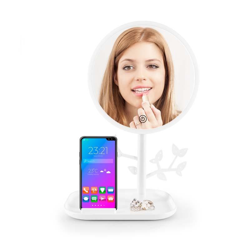 Miroir De Table Blanc Avec Led Et Porte-bijoux Rechargeable Mizo De Yoghi