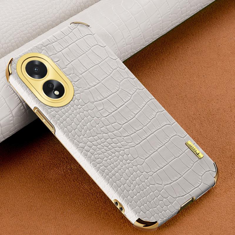

For Oppo A38 4G Case PU Leather+TPU Electroplated Phone Cover (Crocodile Texture) White