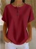 Plus Size Women's Solid Round Neck Short Sleeve Casual Top with Button Detail