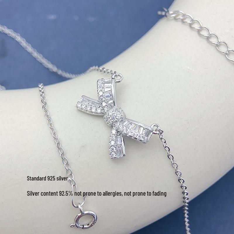 S925 Sterling Silver Bow Pendant Necklace - Versatile Clavicle Chain for Qixi Valentine's Day Gift