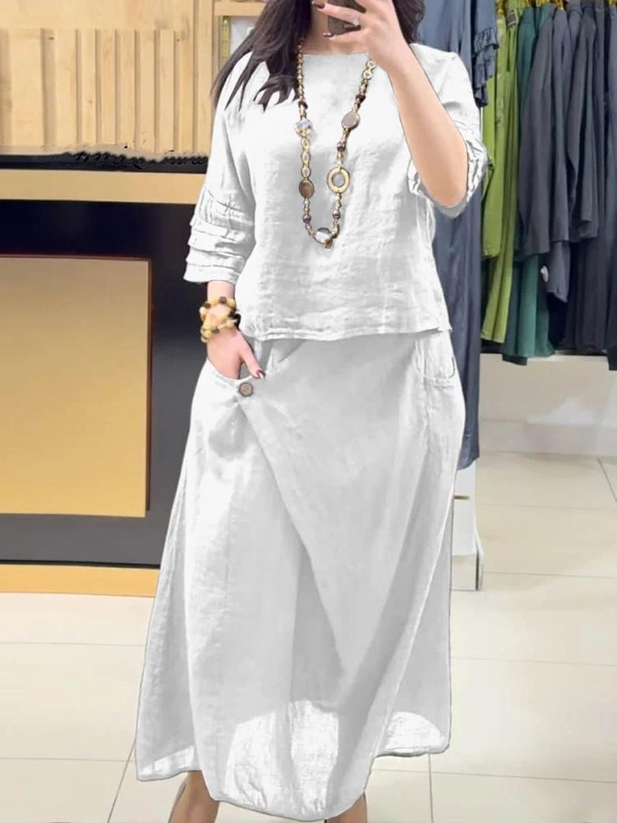

Hot Selling New Outward Bound Women s Casual Solid Loose Dress Two Piece Set 5XL білий