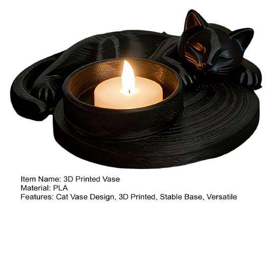 3D Printed Cat Candle Holder Tealight Candle Stand Burr-Free Cute Cat Figurine