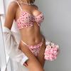 Women’s Sexy Lace Lingerie Set, Ultra-Thin Sheer Heart-Shaped Flocked Push-Up Bra and Thong Summer Intimate Wear