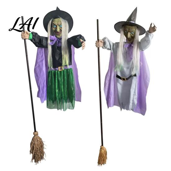 Sound Activated Party Prop 200cm Halloween Flying Witch with Scary Sounds & Glowing Eyes Spooky for Garden Creepy Yard Lawn Haunted House Decoration