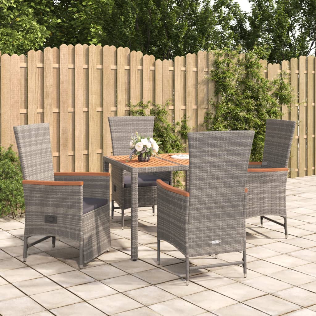 Vidaxl 5-Cz. Garden Furniture Set With Cushions, Grey, PE Rattan