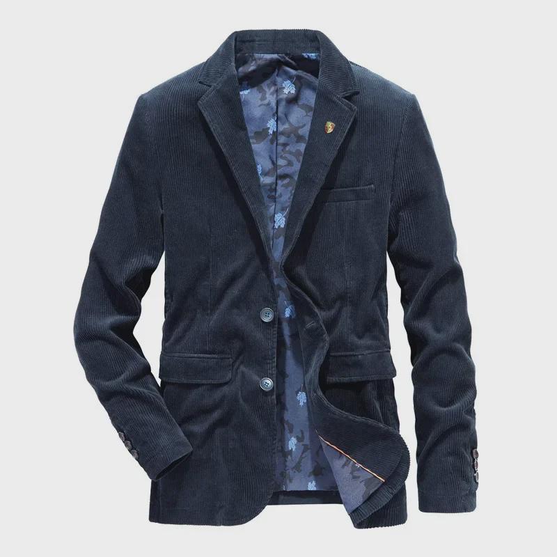 Giacca Suit Casual Retro in Velluto a Coste Autunno/Inverno con Revers Piatto in Cotone 58179