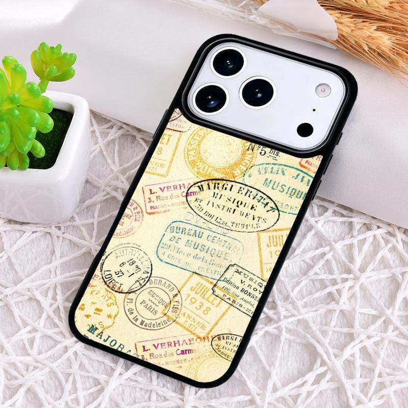 Retro Post Card Passport Stamps Shockproof Phone Case for iPhone 17 Air 16e 15 11 12 14 13 Pro Max Cover Coque