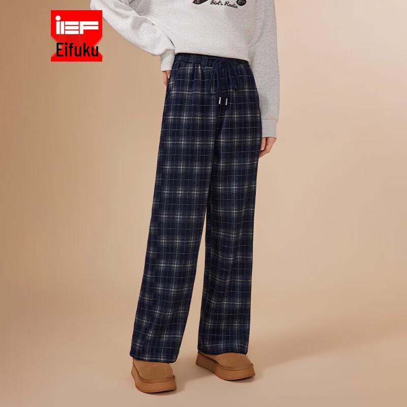 IEF Fashion Winter Plaid Lined Wide-Leg Pants