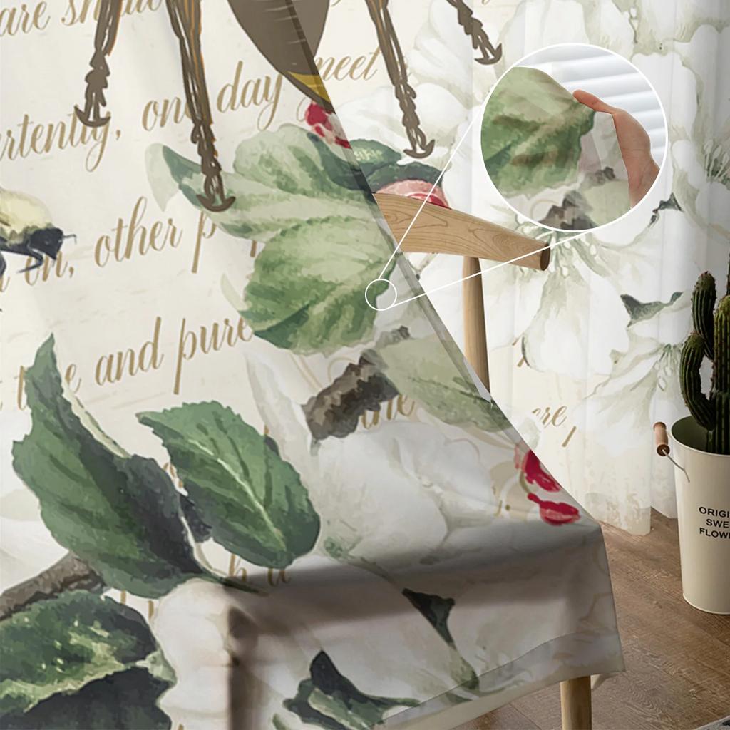 Modern Bee Azalea Retro Flower Tulle Curtains Living Room Bedroom Decoration Chiffon Voile Kitchen Window Curtain With Sheer Polyester Perfect For