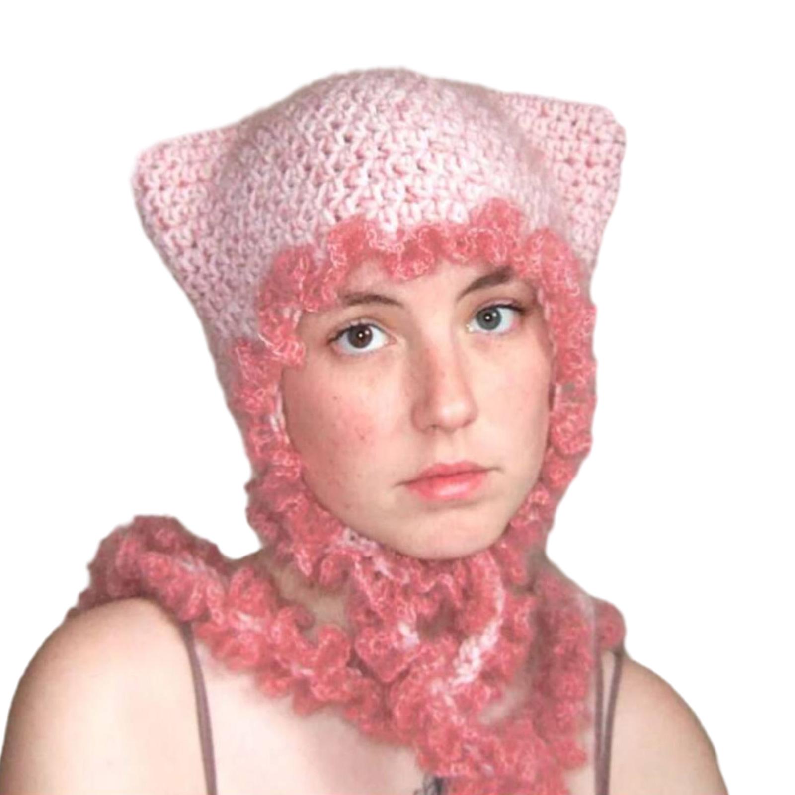 

Halloween Beanie Knit Beanie Hat Unique Cat Ear Horn Hat Head Covering Party Holiday Warm Hat for Women розовый