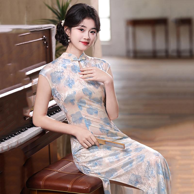 Kolsuz günlük ulusal tarz yeni Çin tarzı Suzhou uzun cheongsam geliştirilmiş genç 1011 yeni kadın yüksek kalite yaz