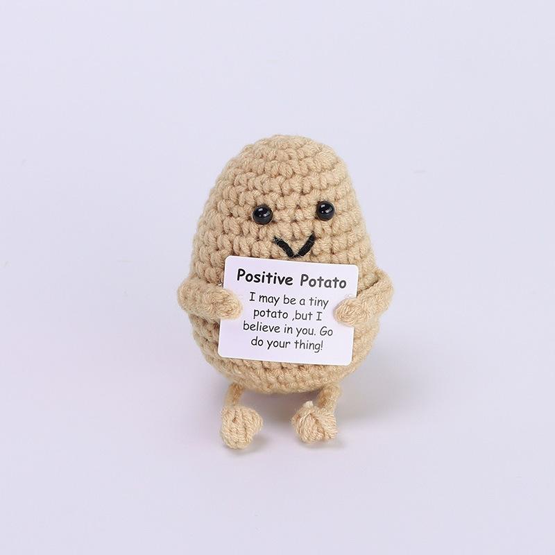 Funny Crochet Positive Energy Shark Doll with Card Home Room Decoration Handmade Wool Knitted Bee Ornament Christmas Party Gift