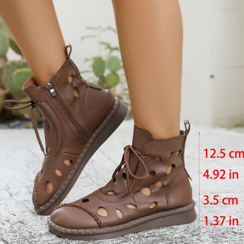 Fashion Flat Single Boots Women's Fashion Round Toe Front Lace-Up Soft Sole Anti-Slip Wear-Resistant Short Shoes