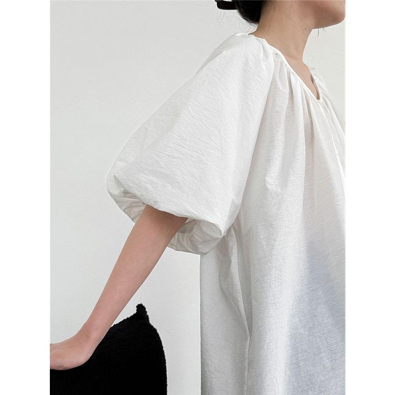 French V Neck Loose Puff Sleeve Shirt For Women Summer Reversible Cardigan Casual Top Loose Fit Blouse Comfortable Women's Shirt Stylish Top