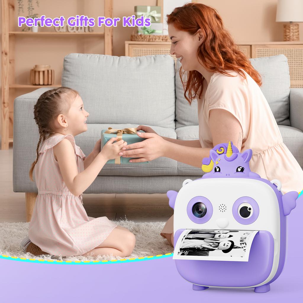 Kids Toys Camera Instant Thermal Printing Camera Children Christmas Birthday Gift 2-Inch HD Screen 16X Zoom Vlog Photography