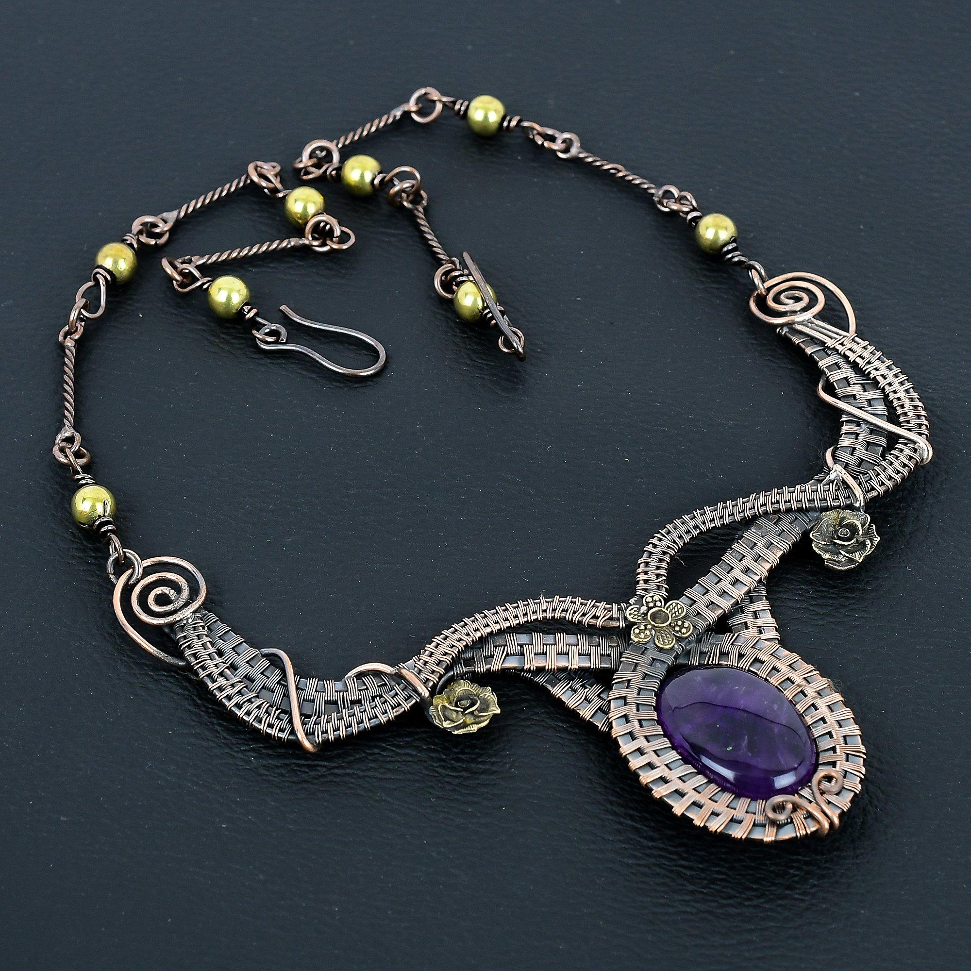 

Amethyst Necklace Handmade Jewelry, 999 Copper Wire Wrapped Necklace Designer Gemstone Jewelry Adjustable Chain Necklace Gift For Mom