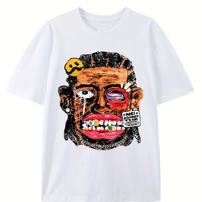 Mens Retro Hip Hop Street Art Graphic TShirt 100 Cotton 180gsm Soft Breathable Crew Neck Short Sleeve Tee