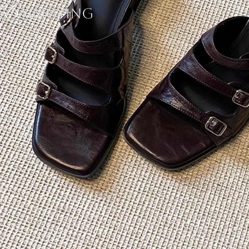Women Slippers New Square Toe Sandals Party Shoes 2025 Summer Elegant Woman Pumps Brand Buckle Slides Sandalias Mujer