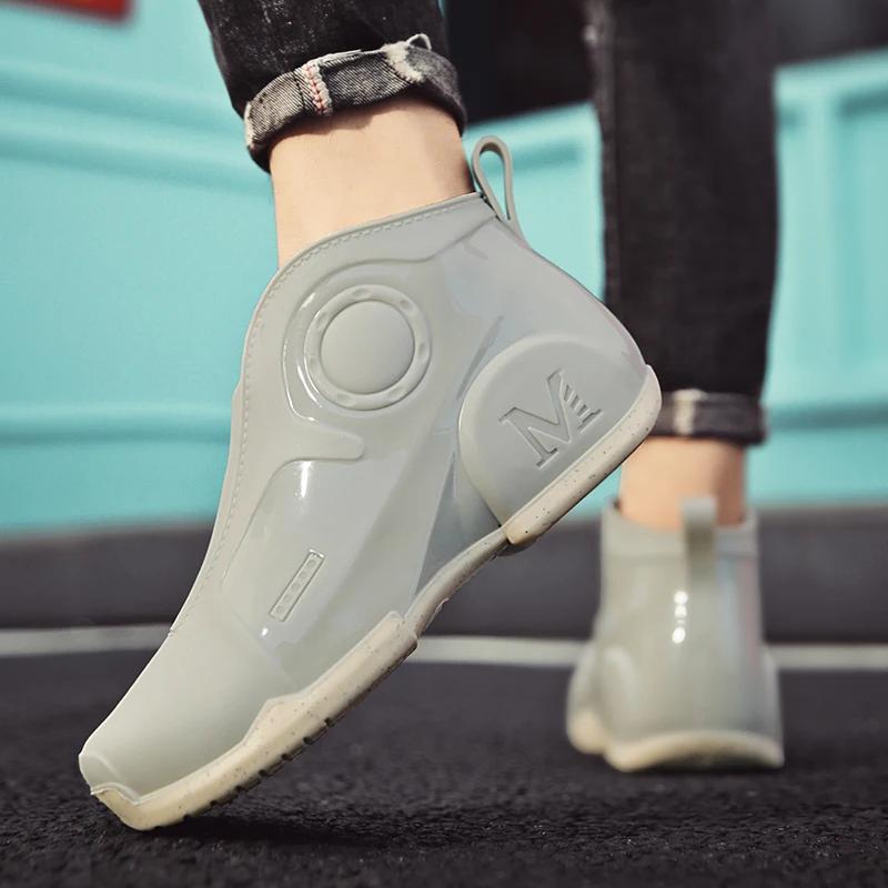 Trendy Unique Men's Rain Shoes Waterproof Non-slip Fishing Boots Thick Sole Wear-resistant Warm Car Wash Shoes Zapatillas Male