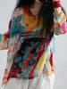 Vintage Floral Print Linen Tshirt Women Long Sleeve Loose Casual Summer Thin Tshirts Comfortable Fashion Top