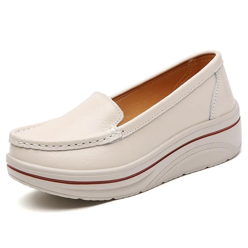 Spring Autumn Women Flats Platform Loafers Ladies Leather Comfort Wedge Moccasins Orthopedic Slip On Casual Shoe Plus Sizes
