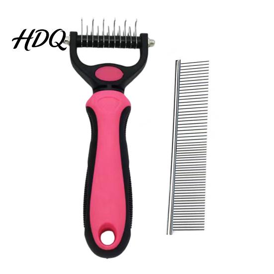 Dual Purpose Pet Comb Set Grooming Rake And Comb Double-Sided Undercoat Detangling S красный