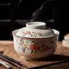 with Lid Japanese Style Ceramic Ramen Bowl 6.5inch Instant Noodle Bowl Elegant Soup Bowls  Porridge