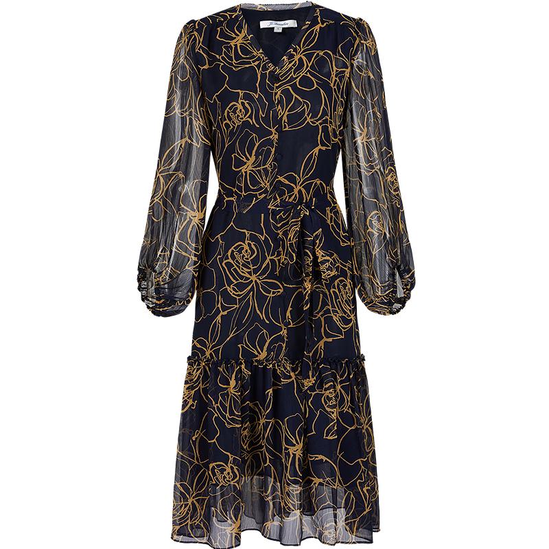 

JZ ANNAKOO Elegant Line-Print V-Neck Chiffon Dress 2XL