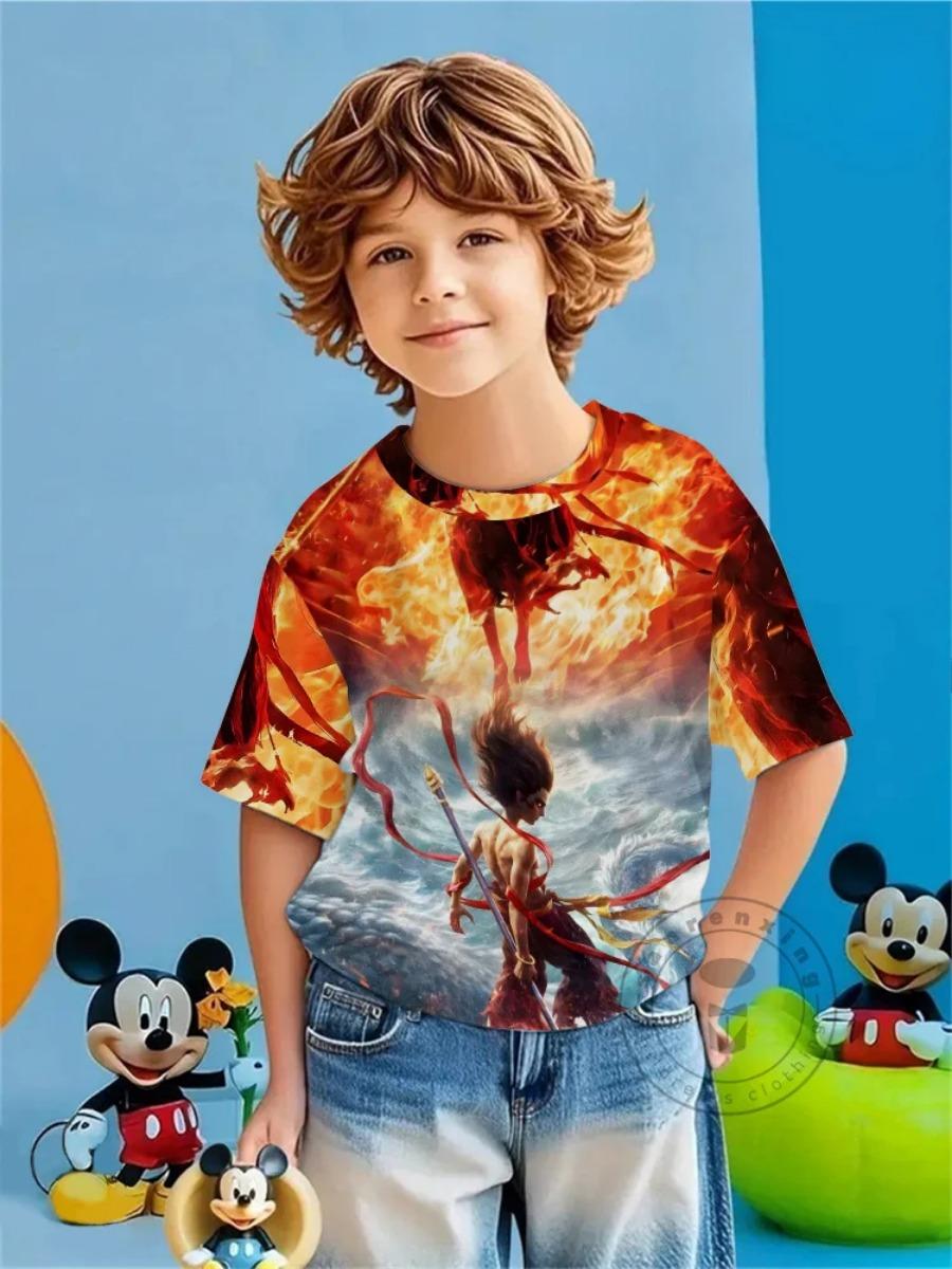 

Summer Boys Cool Anime Nezha 3D Print T-shirt Child Girl Clothing Toddler Tees Children Clothes Short 160