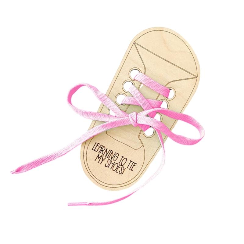  Smooth Wooden Threading Lacing Shoe Toy with Colorful Laces Shoe Lace Practice Board for Children Safe and Fun Learning