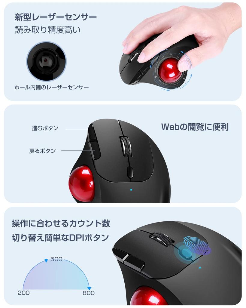[2023 New Model] Wireless Trackball Mouse, Dual Mode, 2.4GHzBluetooth Compatible, Instant Connection, Thumb-Operated, Connects 3 Devices