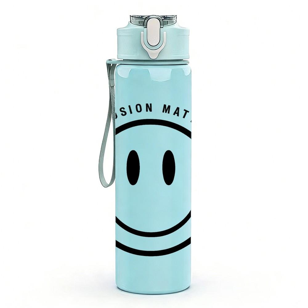 1PC Minimal Smiley Face Circle Art 750ml Color Plastic Sports Water Bottle Leakproof Flip Straw Lid Suitable for Sports Office Home Use