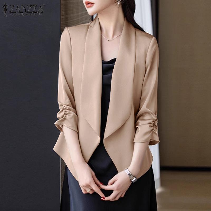 ZANZEA Women Casual Shawl Collar Loose 3/4 Sleeve Thin Cardigan Blouse