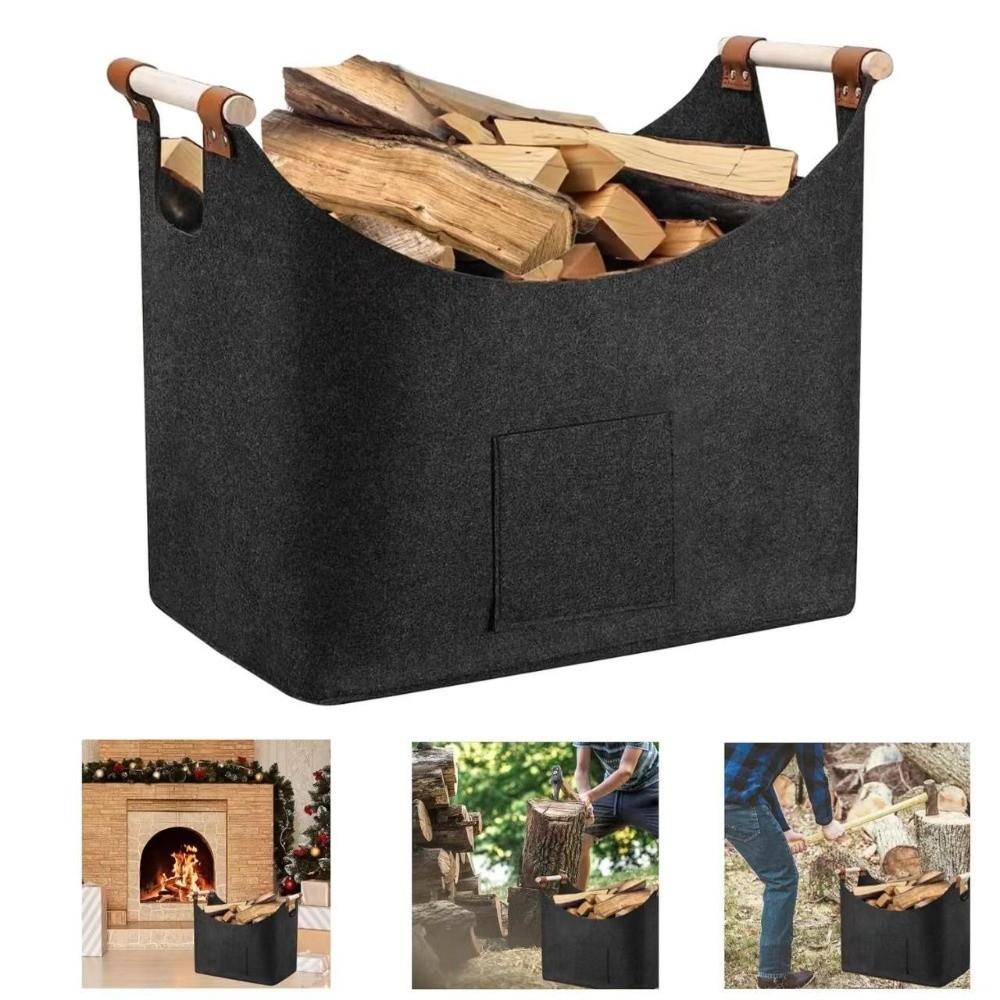 Extra Large Felt Firewood Basket Heavy Duty Clothes Storage Basket Fireplace Wood Bag  Wood Storage