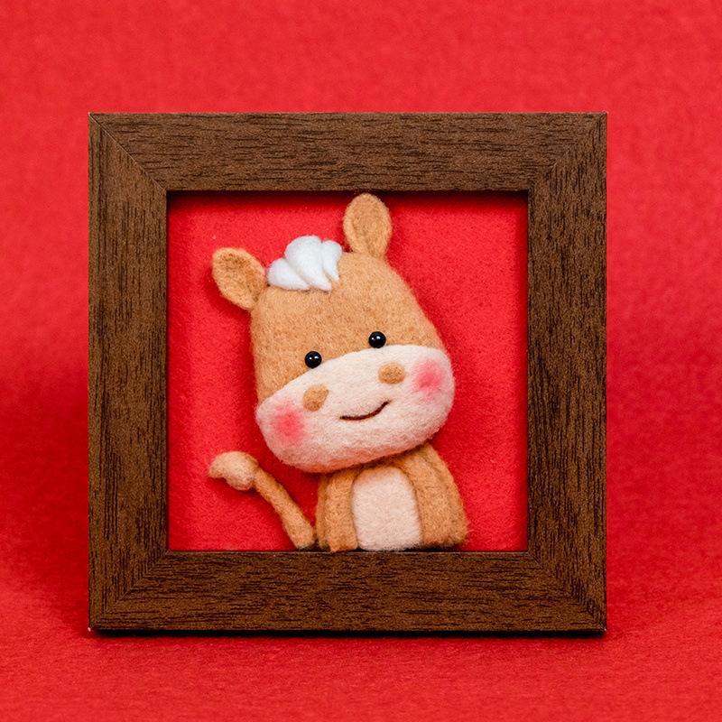 Xianci Year of the Horse Zodiac Wool Felt Needle Felting DIY Photo Frame Gift Set