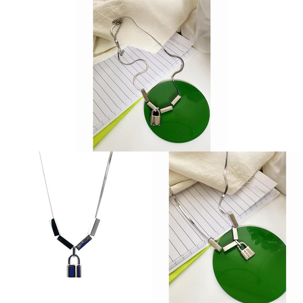 Steel Industrial Geometric Pendant Necklace For Men Women Minimalist Lock Design