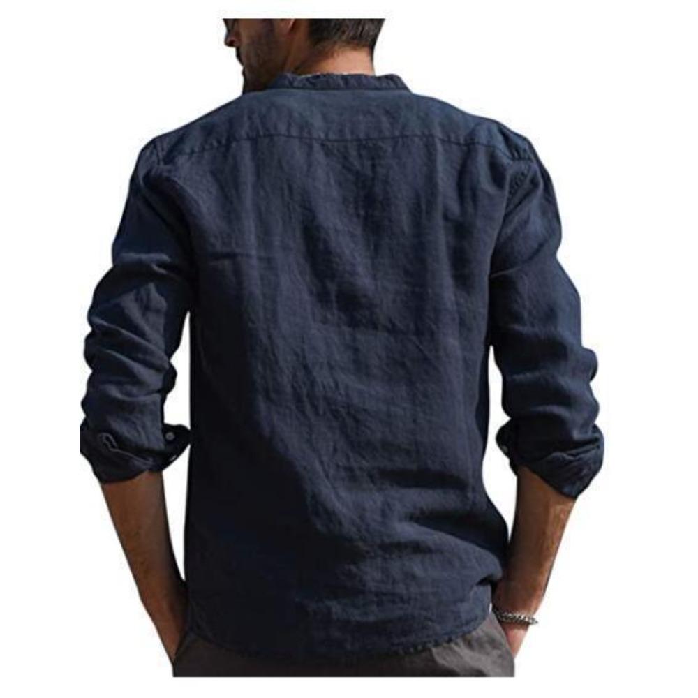 Herren Langes Ärmel V-Ausschnitt Lässig Strand Leinen Hemd