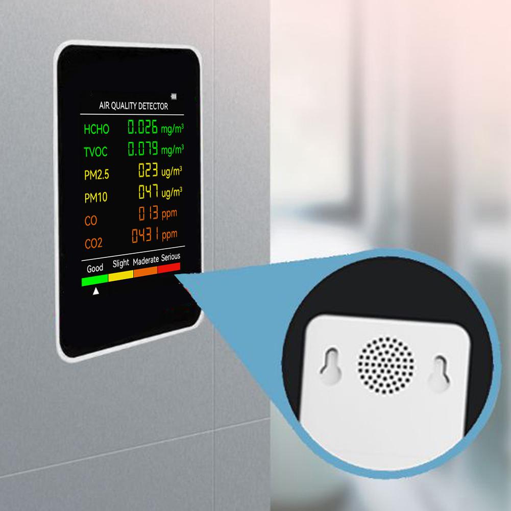 6 In 1 Multifunctional Air Quality Detector PM2.5 PM10 HCHO TVOC CO CO2 Formaldehyde Monitor LCD Display Home Air Quality Tester